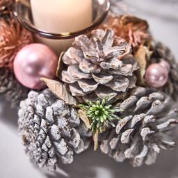 Dibor Cinnamon Pine Trio Tealight Xmas Decoration Centrepiece Christmas Décor Candle Holder in Red - thumbnail 5