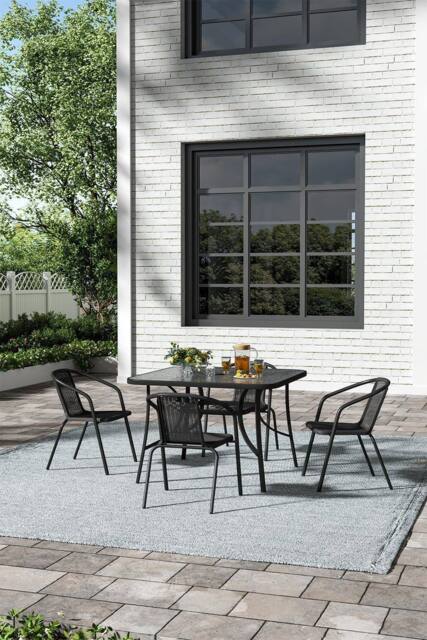 Garden Sanctuary Square 4-Person Garden Tempered Glass Dining Table & Chairs Set in Black - image 1
