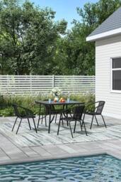 Garden Sanctuary Square 4-Person Garden Tempered Glass Dining Table & Chairs Set in Black - thumbnail 2