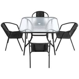 Garden Sanctuary Square 4-Person Garden Tempered Glass Dining Table & Chairs Set in Black - thumbnail 3