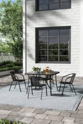 Garden Sanctuary Square 4-Person Garden Tempered Glass Dining Table & Chairs Set in Black - thumbnail 1