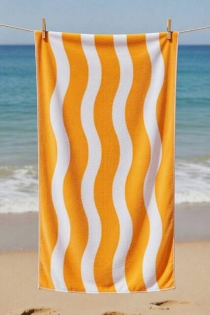 Dyzi Wavy Stripe Cotton Beach Towel Soft Absorbent Quick Dry 70x152cm in Orange - Size: 70x152 cm - image 1