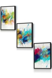 ARTZE Abstract Colourful Pink Blue Yellow Mixed Media Fractal Framed Wall Art - Small in Black - Size: W33 cm x H45 cm x D20mm - thumbnail 1