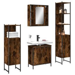 Berkfield Home 4 Piece Bathroom Cabinet Set Smoked Oak Engineered Wood in Brown - thumbnail 1
