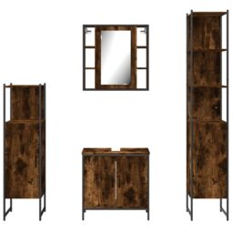 Berkfield Home 4 Piece Bathroom Cabinet Set Smoked Oak Engineered Wood in Brown - thumbnail 6