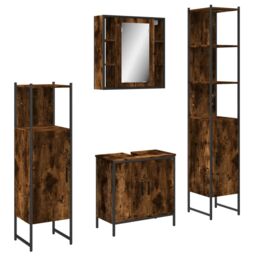 Berkfield Home 4 Piece Bathroom Cabinet Set Smoked Oak Engineered Wood in Brown - thumbnail 2