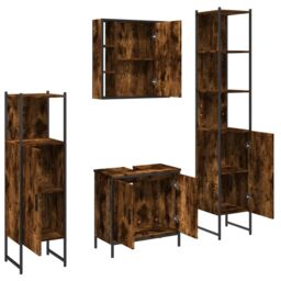 Berkfield Home 4 Piece Bathroom Cabinet Set Smoked Oak Engineered Wood in Brown - thumbnail 5