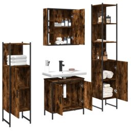 Berkfield Home 4 Piece Bathroom Cabinet Set Smoked Oak Engineered Wood in Brown - thumbnail 4
