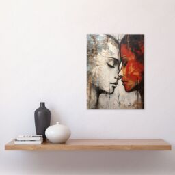 "Artery8 Wall Art Print Affection Thick Paint Oil Painting Red Bold Blue Gay Lovers Emotional Connection Women Love Lesbian Poster - Size: W12"" x H16""" - thumbnail 2