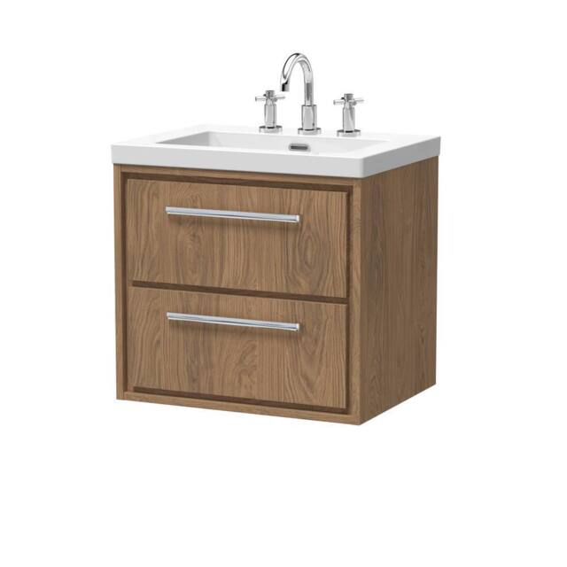 Balterley Longnor 2 Drawer Unit with 3TH Fireclay Basin, Antique Oak, 600mm in Brown - image 1