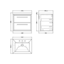Balterley Longnor 2 Drawer Unit with 3TH Fireclay Basin, Antique Oak, 600mm in Brown - thumbnail 2