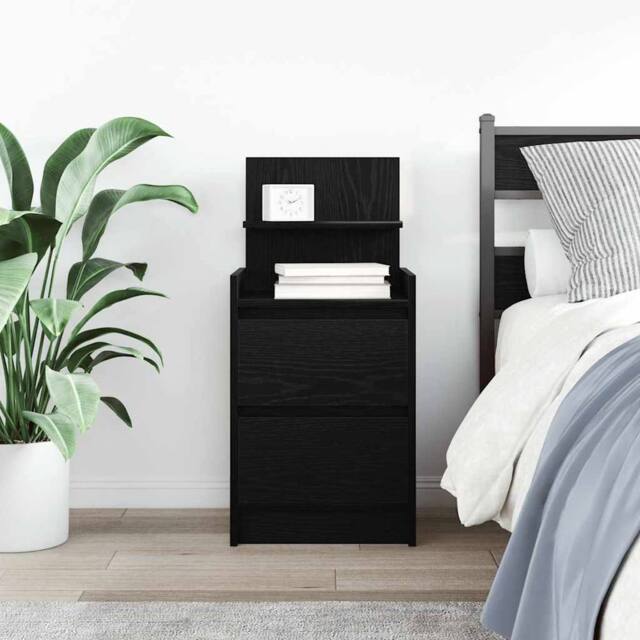 Berkfield Home Durable Bedside Cabinet with 2 Drawers Black 38x34x80 cm - Size: 38 x 34 x 80 cm - image 1