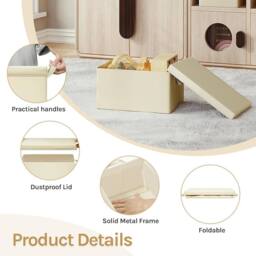 NESTLUNE Fabric Storage Boxes Set of 3 with Lids Stackable Box in Beige - thumbnail 3