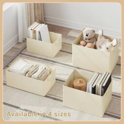 NESTLUNE Fabric Storage Boxes Set of 3 with Lids Stackable Box in Beige - thumbnail 6