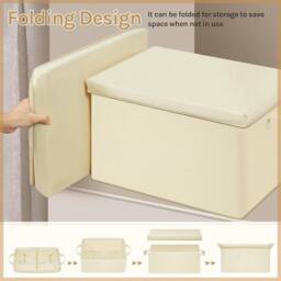 NESTLUNE Fabric Storage Boxes Set of 3 with Lids Stackable Box in Beige - thumbnail 5