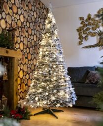 Shatchi Prelit Holly Flock Pop up Christmas Tree Xmas Home Indoor LED Warm White Lights Baubles Decorations Battery Operated, 4Ft