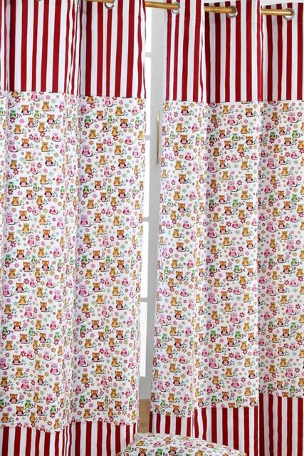 Homescapes Owls Printed Ready Made Eyelet Curtain Pair in Red - Size: 140 cm width x 183 cm drop - image 1