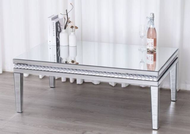 Comfy Living Ltd Mirrored Coffee Table with Crystal Detail in Silver - image 1