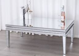 Comfy Living Ltd Mirrored Coffee Table with Crystal Detail in Silver - thumbnail 1