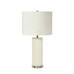Loops Table Lamp Ribbed White Resin Base White Faux Linen Shade White LED E27 60W