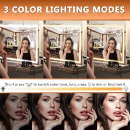 Dprodo 58cm x 45cm 3 Color Dimmable Vanity Mirror with Lights in Natural White - Size: 1 Pack - thumbnail 3
