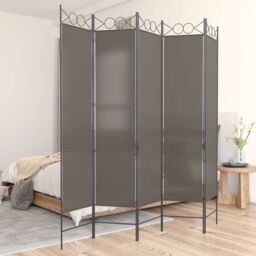 Berkfield Home 5-Panel Room Divider Anthracite 200x200 cm Fabric in Black - thumbnail 1