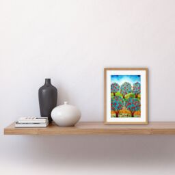 "Artery8 Wall Art Print Apple Orchard Trees Ready For Harvest Folk Art Landscape Watercolour Painting Artwork Framed 9X7 Inch - Size: W7"" x H9""" - thumbnail 2