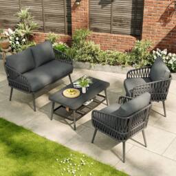 Merax 4 Seater Rope Patio Sofa Set with Storage Coffee Table for Garden in Grey - thumbnail 5