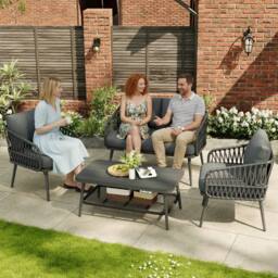 Merax 4 Seater Rope Patio Sofa Set with Storage Coffee Table for Garden in Grey - thumbnail 7