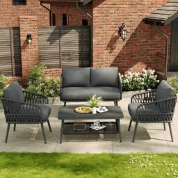 Merax 4 Seater Rope Patio Sofa Set with Storage Coffee Table for Garden in Grey - thumbnail 4