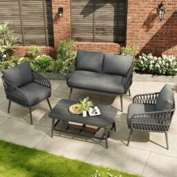 Merax 4 Seater Rope Patio Sofa Set with Storage Coffee Table for Garden in Grey - thumbnail 6