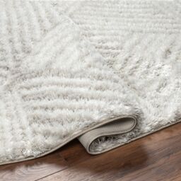 Livabliss Cloudy Shag-Geometric Grey Beige Soft Plush Pile Living Bedroom Rug - Size: 140 cm x 200 cm - thumbnail 4