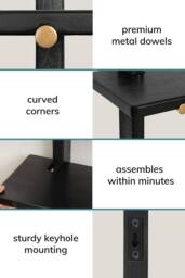 MH London Wall Mounted Shelf, 3-Tier Floating Shelves, Display Shelf in Solid Wood - Oliver in Black - thumbnail 5