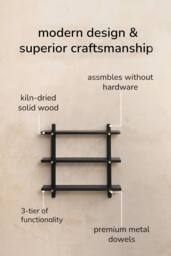 MH London Wall Mounted Shelf, 3-Tier Floating Shelves, Display Shelf in Solid Wood - Oliver in Black - thumbnail 4