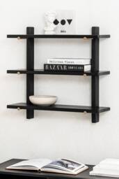MH London Wall Mounted Shelf, 3-Tier Floating Shelves, Display Shelf in Solid Wood - Oliver in Black - thumbnail 1