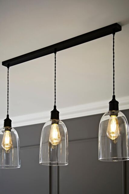 ValueLights Kira Glass Cloche Dome 3 Drop Bar Diner Ceiling Pendant Light in Black - image 1