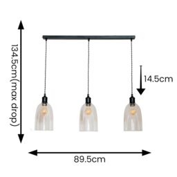 ValueLights Kira Glass Cloche Dome 3 Drop Bar Diner Ceiling Pendant Light in Black - thumbnail 8