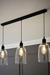 ValueLights Kira Glass Cloche Dome 3 Drop Bar Diner Ceiling Pendant Light in Black - thumbnail 1