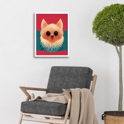 "Artery8 Wall Art Print Cute Geometric Pomeranian Dog Art Framed in White - Size: W12"" x H16""" - thumbnail 2