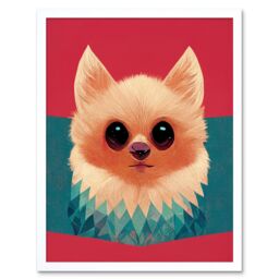 "Artery8 Wall Art Print Cute Geometric Pomeranian Dog Art Framed in White - Size: W12"" x H16""" - thumbnail 1