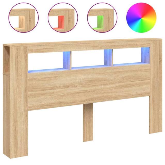 Berkfield Home LED Headboard Sonoma Oak 180x18.5x103.5 cm Engineered Wood in Light Tan - image 1