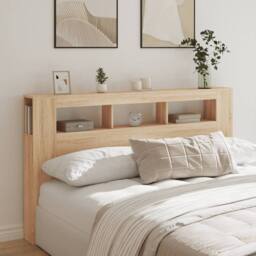 Berkfield Home LED Headboard Sonoma Oak 180x18.5x103.5 cm Engineered Wood in Light Tan - thumbnail 4