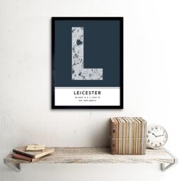 "Wee Blue Coo Wall Art Print Leicester England United Kingdom City Map Modern Typography Stylish Letter Framed Word in Navy - Size: W12"" x H16""" - thumbnail 2