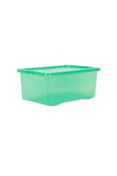 Wham Crystal 5 x 45L Stackable Plastic Storage Boxes with Lids in Green - thumbnail 2