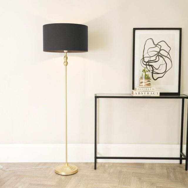 ValueLights Maggie Gold Metal Candlestick Floor Lamp with Fabric Lamp Shade in Charcoal - image 1