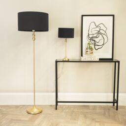 ValueLights Maggie Gold Metal Candlestick Floor Lamp with Fabric Lamp Shade in Charcoal - thumbnail 5