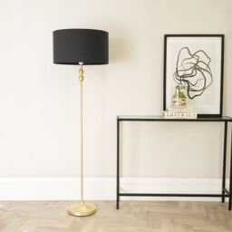 ValueLights Maggie Gold Metal Candlestick Floor Lamp with Fabric Lamp Shade in Charcoal - thumbnail 3