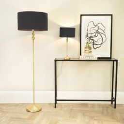 ValueLights Maggie Gold Metal Candlestick Floor Lamp with Fabric Lamp Shade in Charcoal - thumbnail 4