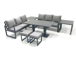 Fimous 8 Seater Aluminium Outdoor Garden Furniture Set w/ Adjustable Rising Lifting Dining Table 3 Seater Sofa 2 Small Footstool 2 Side Tables Dark - thumbnail 2