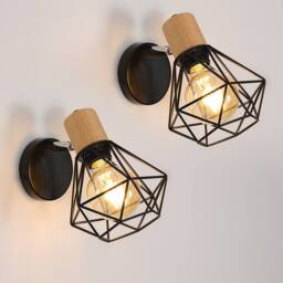 Pheashine Retro Wall Sconce Pair E27 Indoor Light in Brown - thumbnail 1